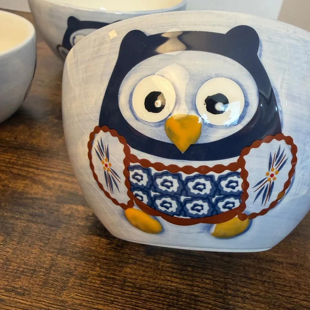 Temp-tations Nesting Bowls Set Of 3 Blue Old World Owl‎ Ceramic Kitchenware